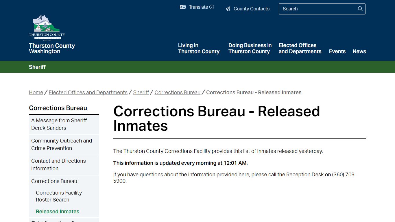 Corrections Bureau - Released Inmates | Thurston County
