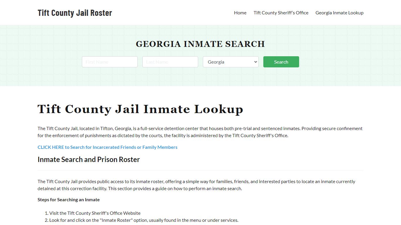 Tift County Jail Roster Lookup, GA, Inmate Search