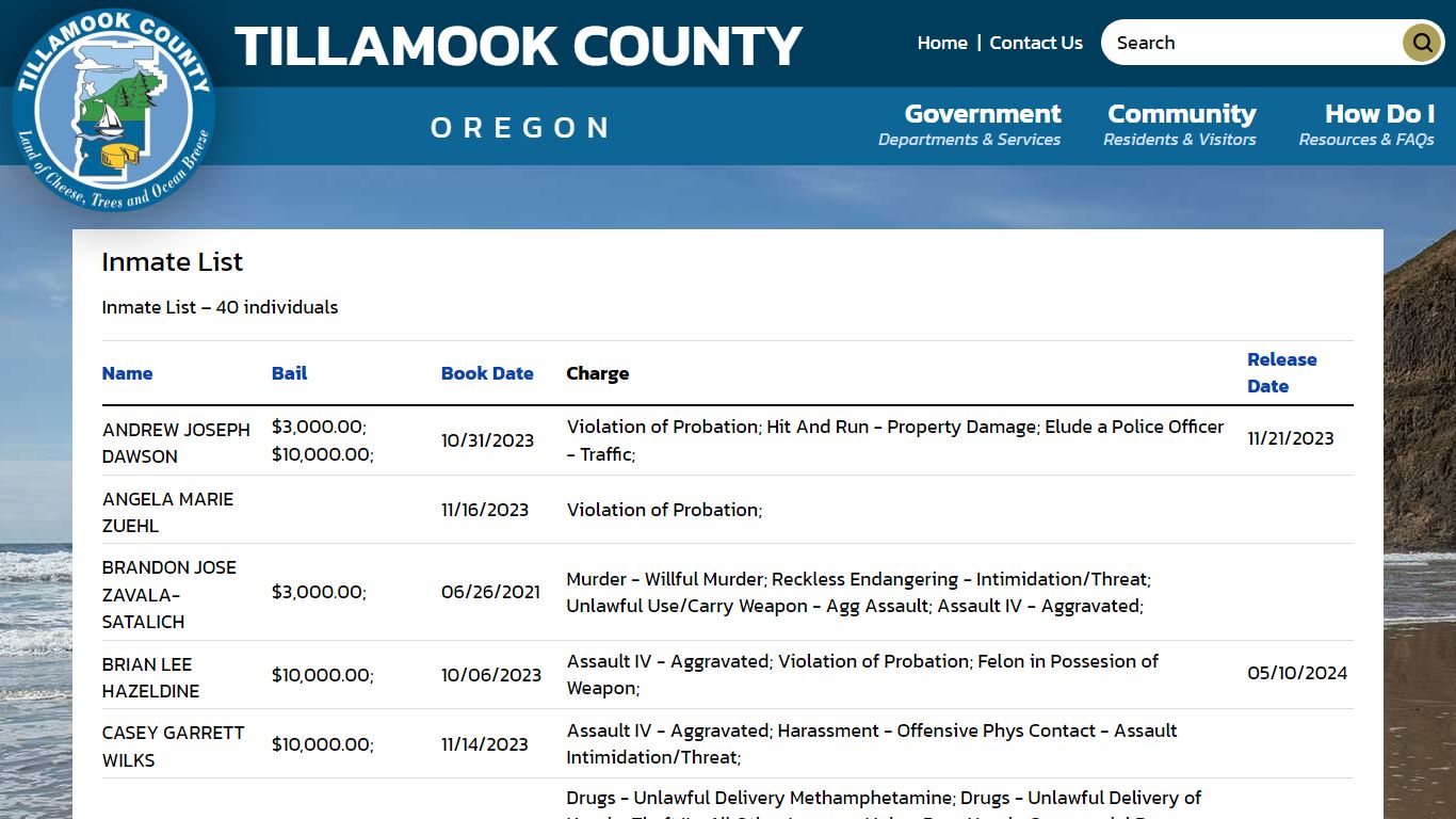 Inmate List | Tillamook County OR
