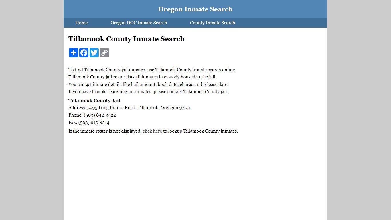 Tillamook County Inmate Search