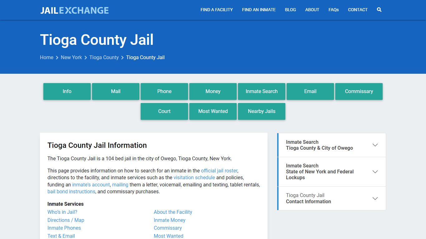Tioga County Jail, NY Inmate Search, Information