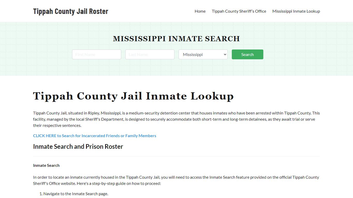 Tippah County Jail Roster Lookup, MS, Inmate Search