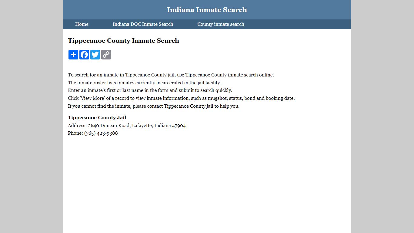 Tippecanoe County Inmate Search
