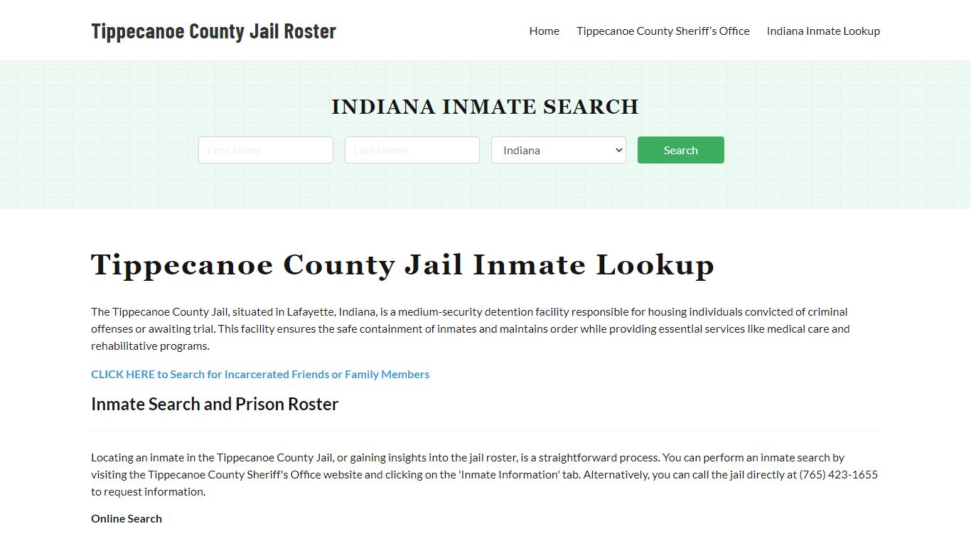 Tippecanoe County Jail Roster Lookup, IN, Inmate Search
