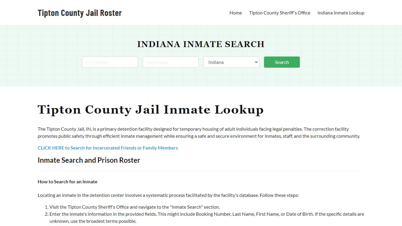 Tipton County Jail Roster Lookup, IN, Inmate Search