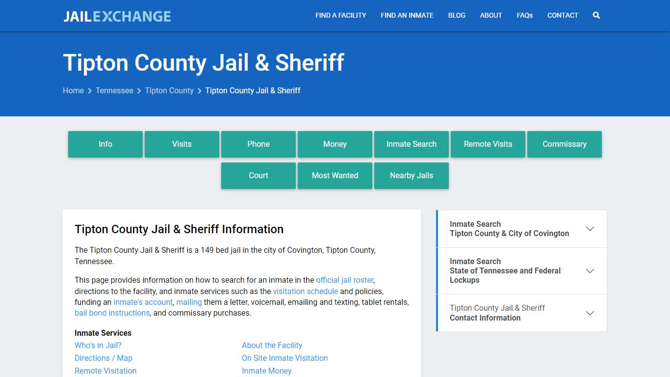 Tipton County Jail & Sheriff, TN Inmate Search, Information