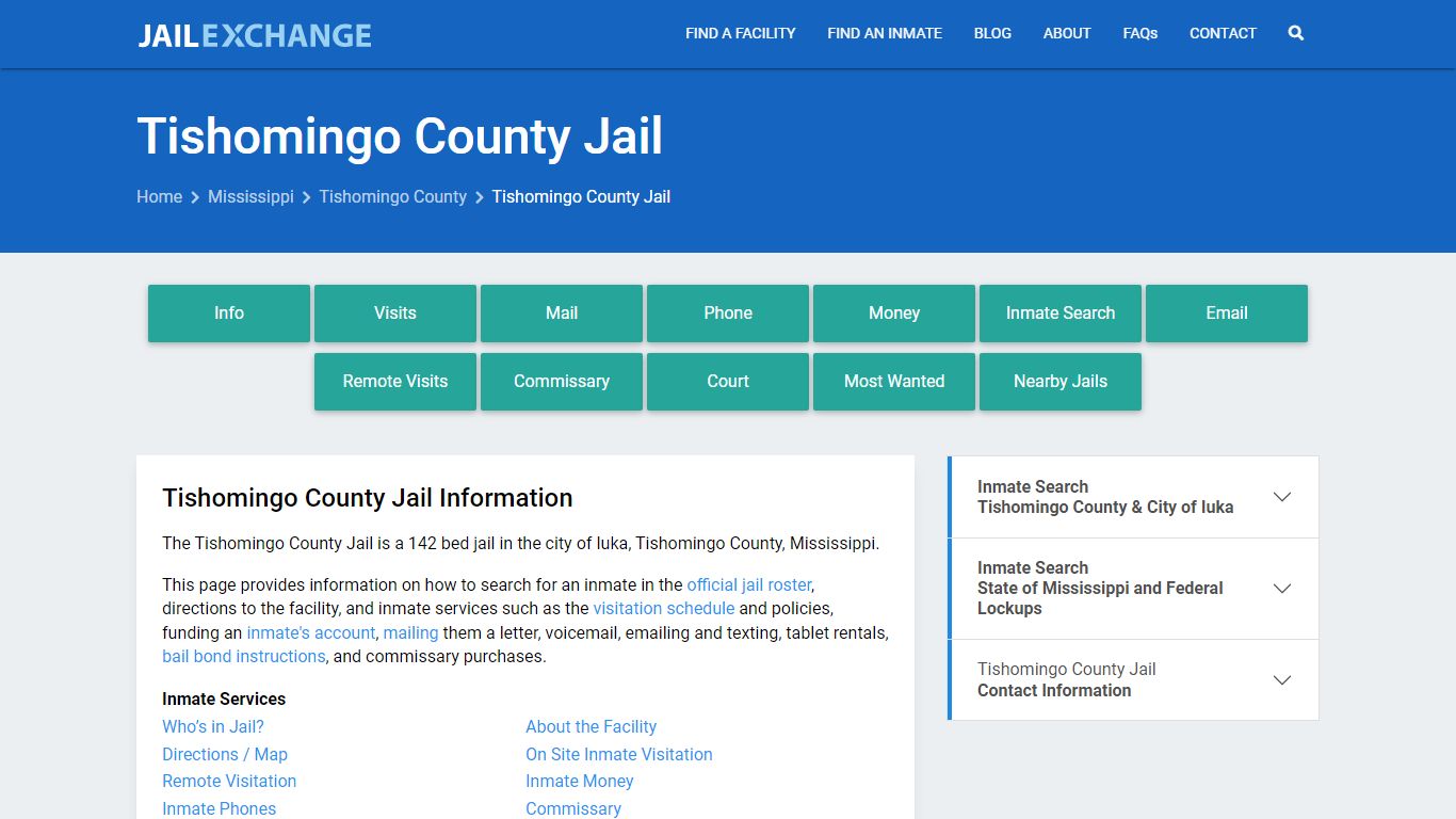 Tishomingo County Jail, MS Inmate Search, Information