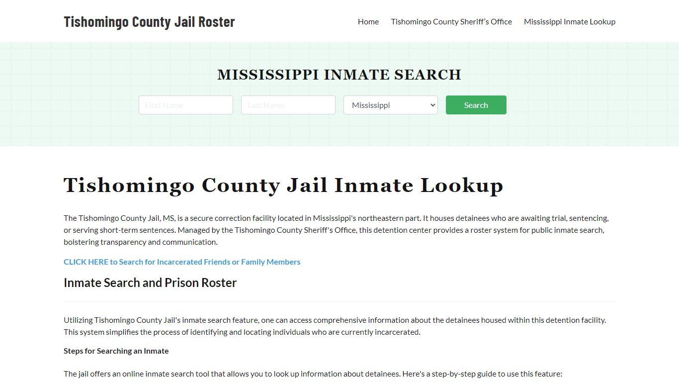 Tishomingo County Jail Roster Lookup, MS, Inmate Search