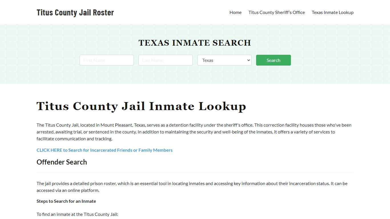 Titus County Jail Roster Lookup, TX, Inmate Search