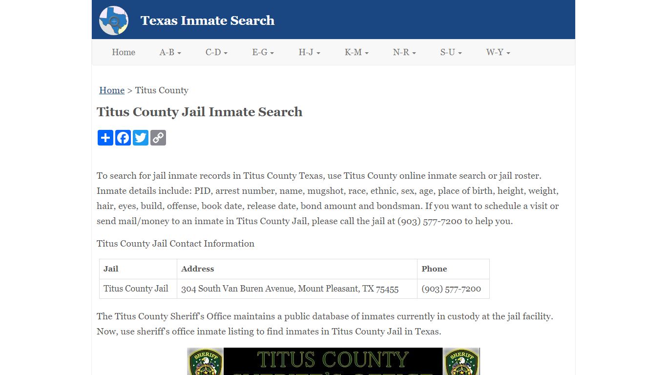 Titus County Jail Inmate Search