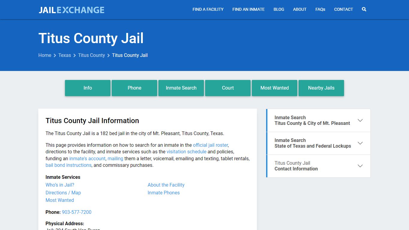 Titus County Jail, TX Inmate Search, Information