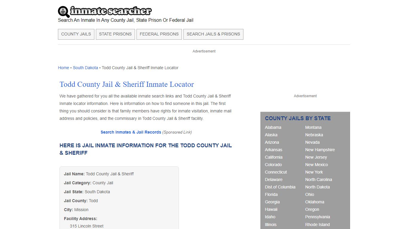 Todd County Jail & Sheriff Inmate Locator - Inmate Searcher