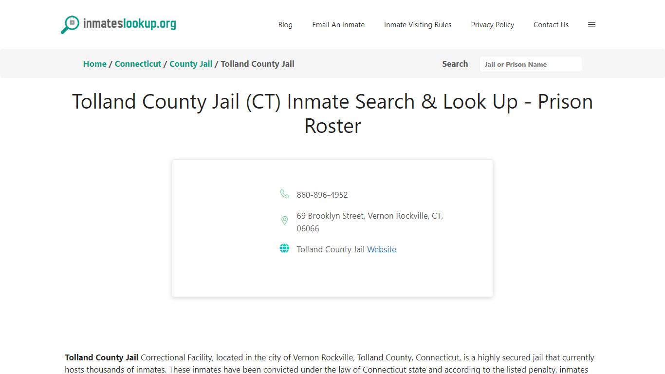 Tolland County Jail (CT) Inmate Search & Look Up - Prison Roster