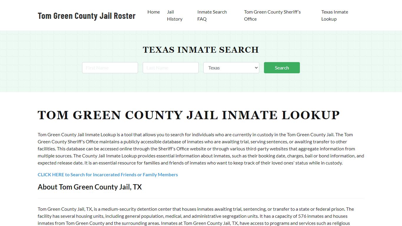 Tom Green County Jail Roster Lookup, TX, Inmate Search