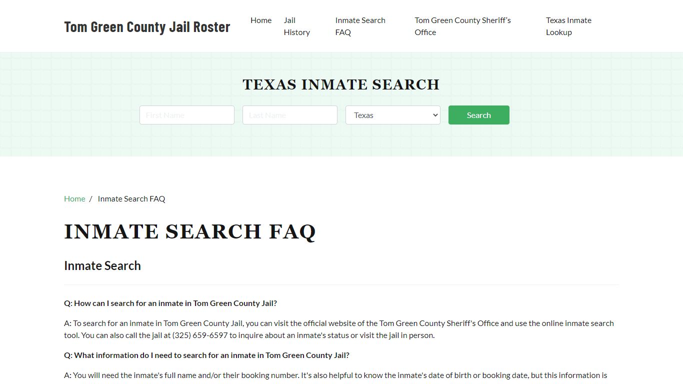 Inmate Searh FAQ - Tom Green County, TX