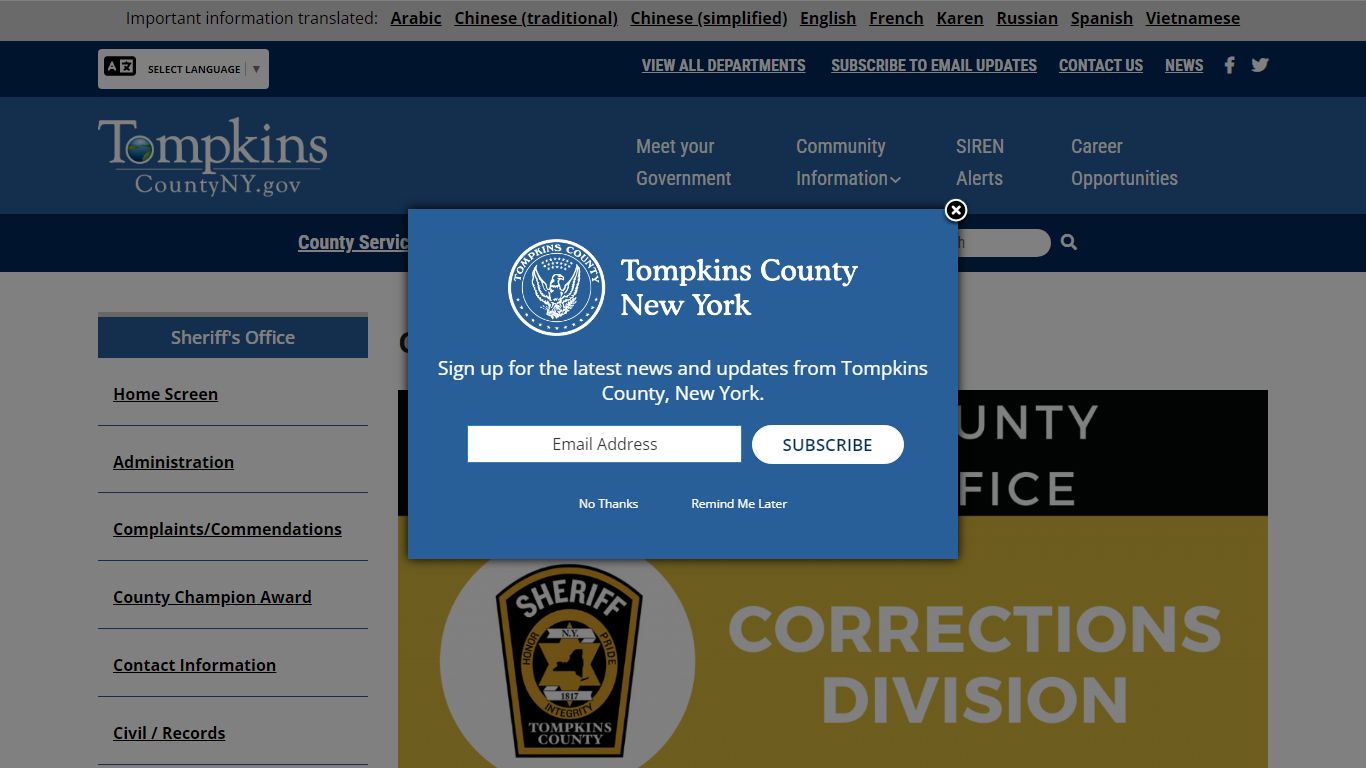 Corrections Division | Tompkins County NY
