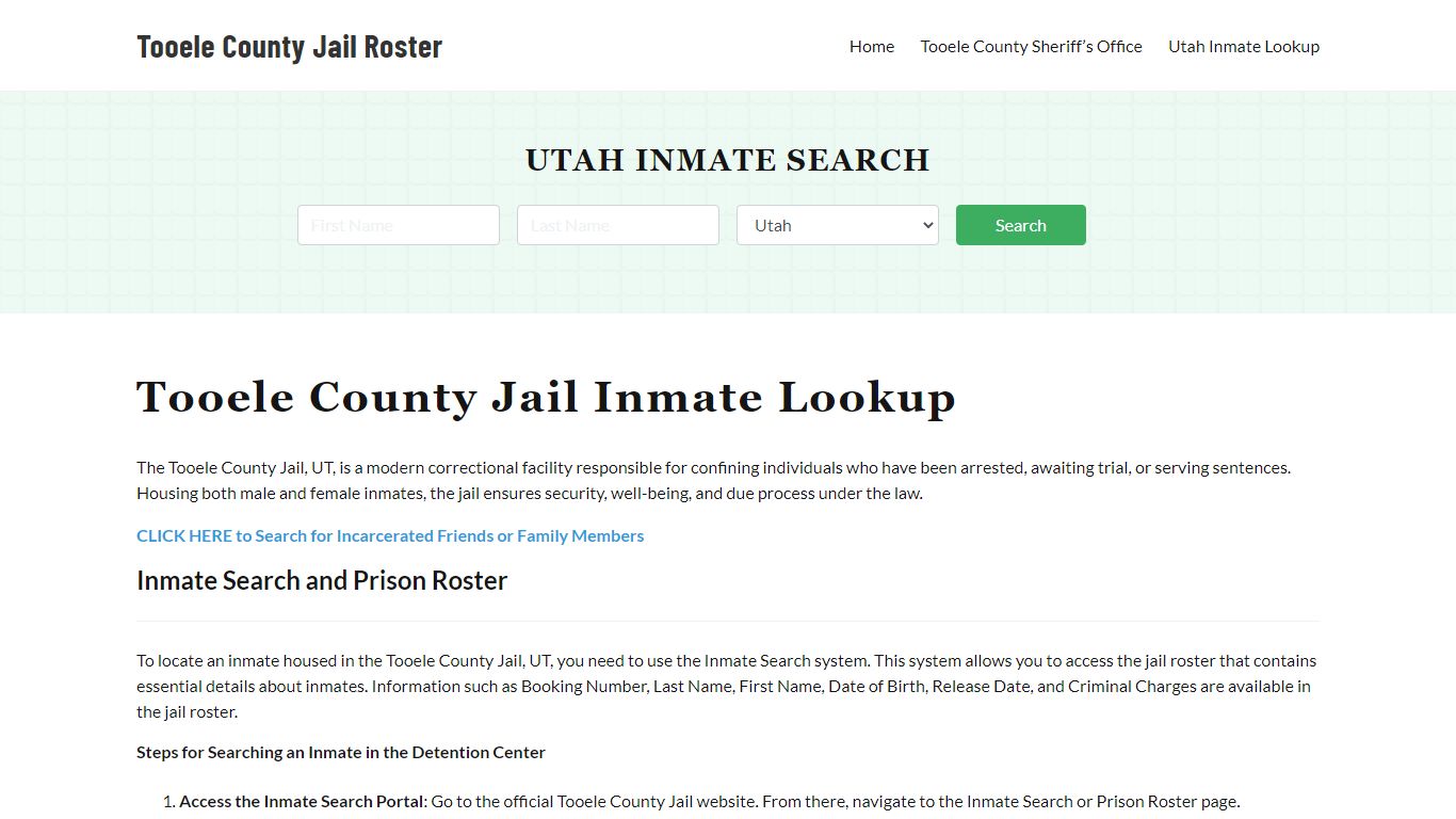 Tooele County Jail Roster Lookup, UT, Inmate Search