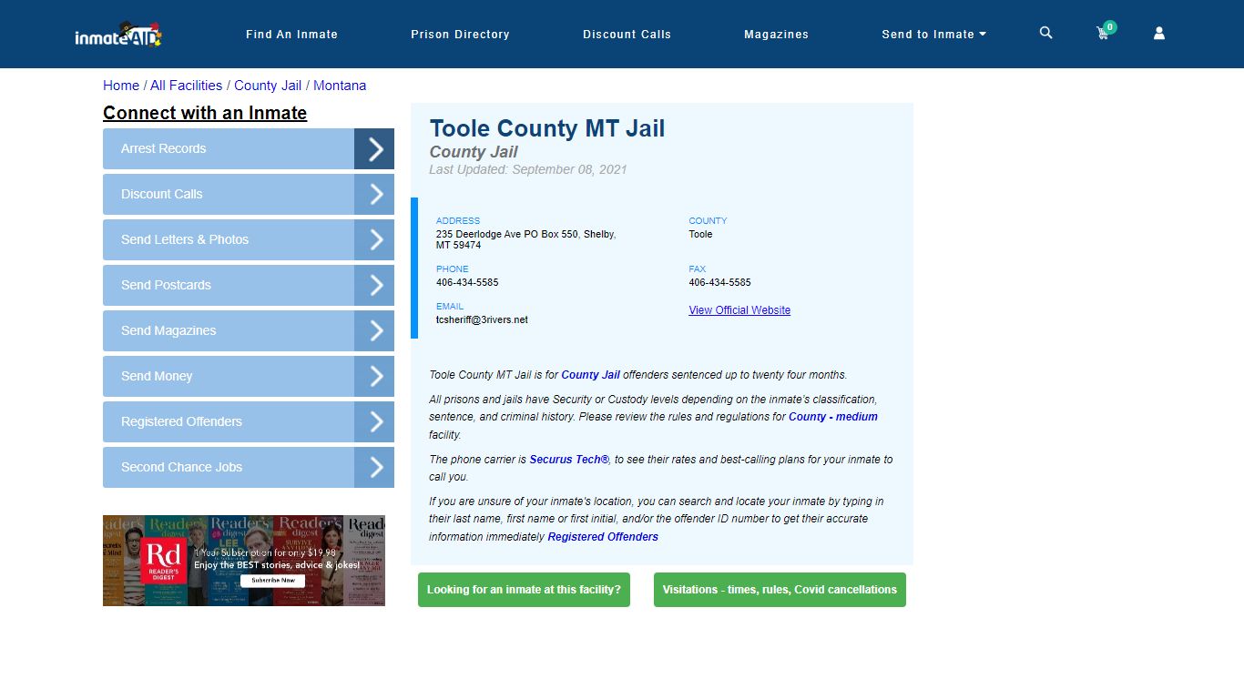 Toole County MT Jail - Inmate Locator - Shelby, MT
