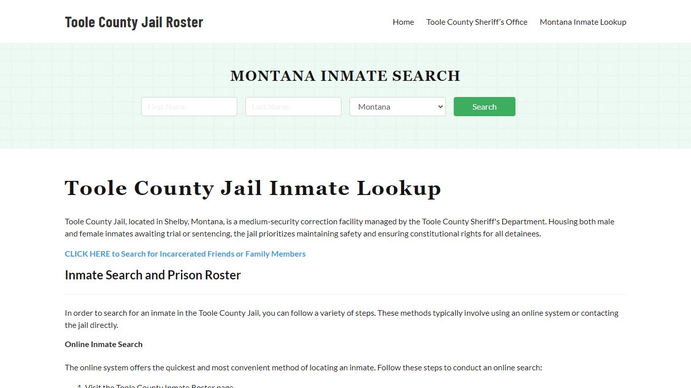 Toole County Jail Roster Lookup, MT, Inmate Search
