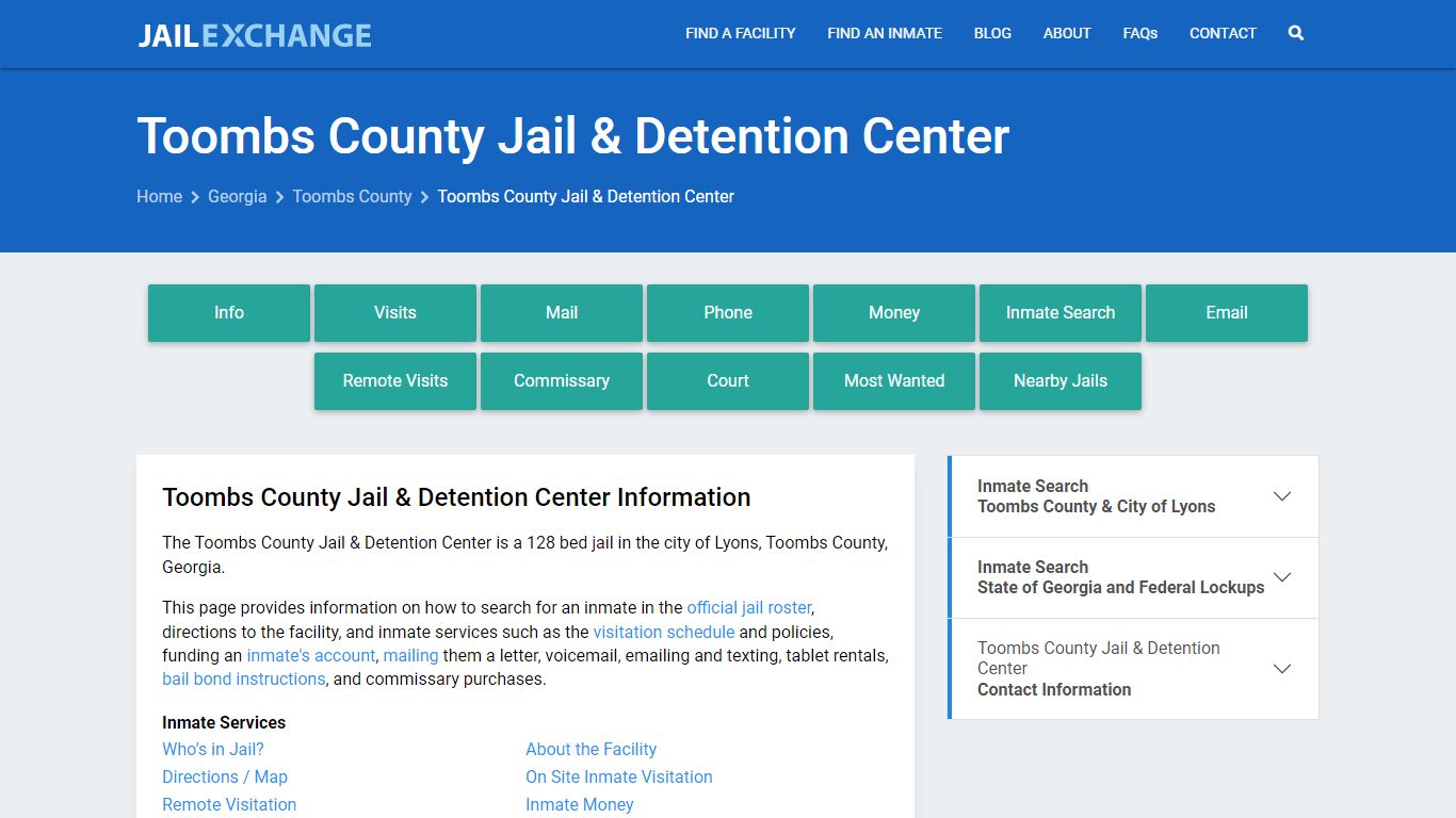 Toombs County Jail & Detention Center, GA Inmate Search, Information