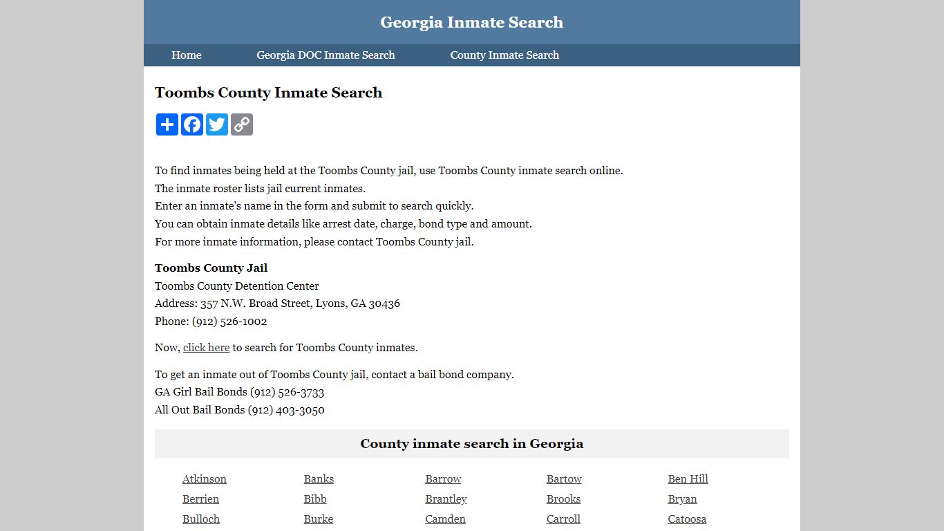Toombs County Inmate Search