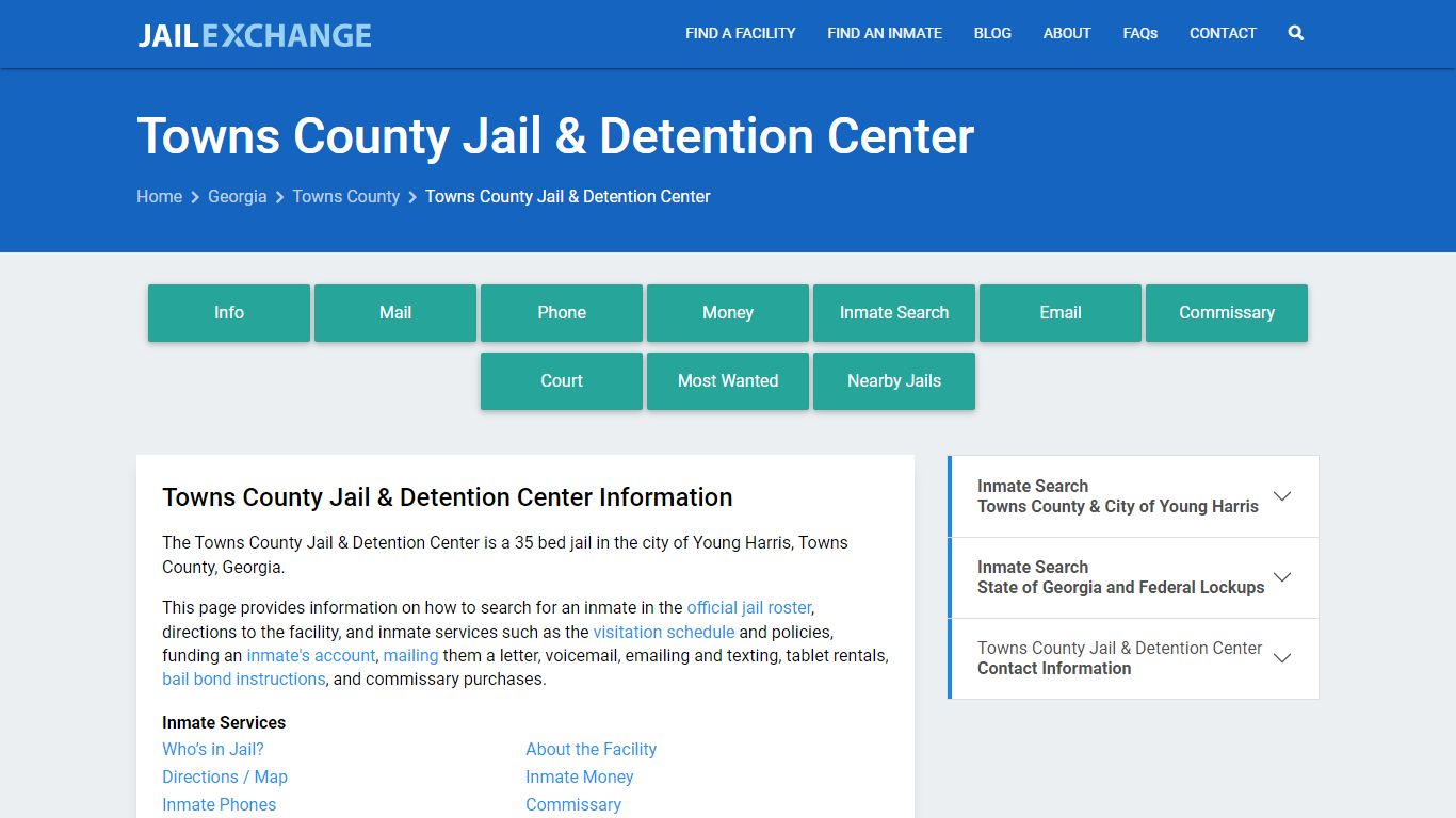 Towns County Jail & Detention Center, GA Inmate Search, Information