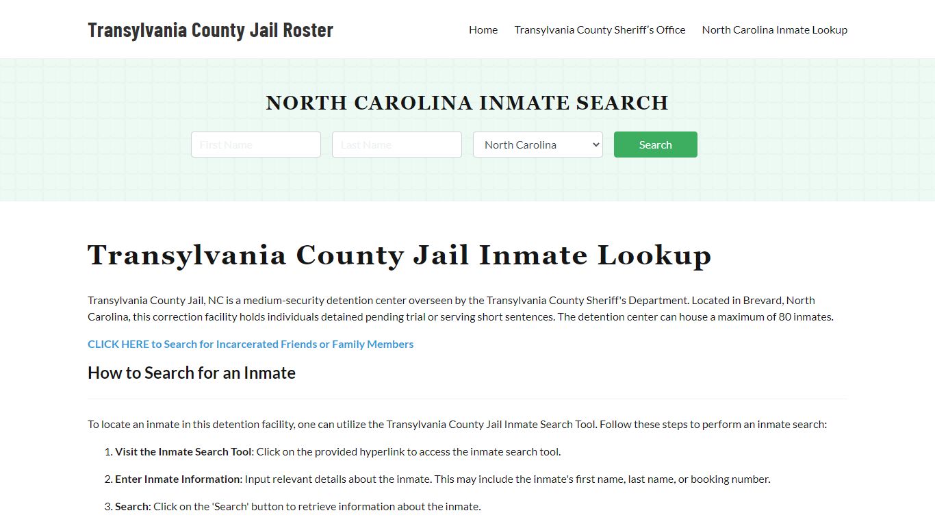 Transylvania County Jail Roster Lookup, NC, Inmate Search