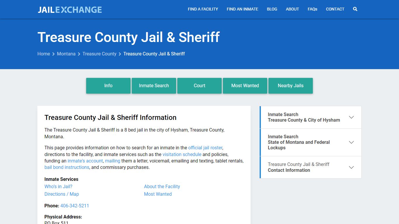 Treasure County Jail & Sheriff, MT Inmate Search, Information