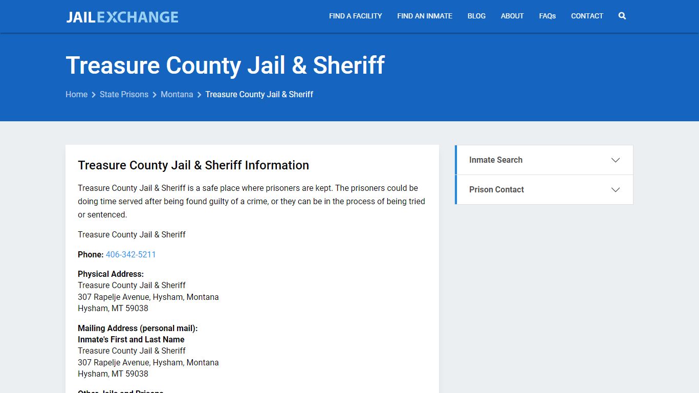 Treasure County Jail & Sheriff Inmate Search, MT - Jail Exchange