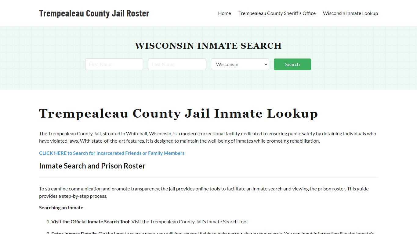 Trempealeau County Jail Roster Lookup, WI, Inmate Search