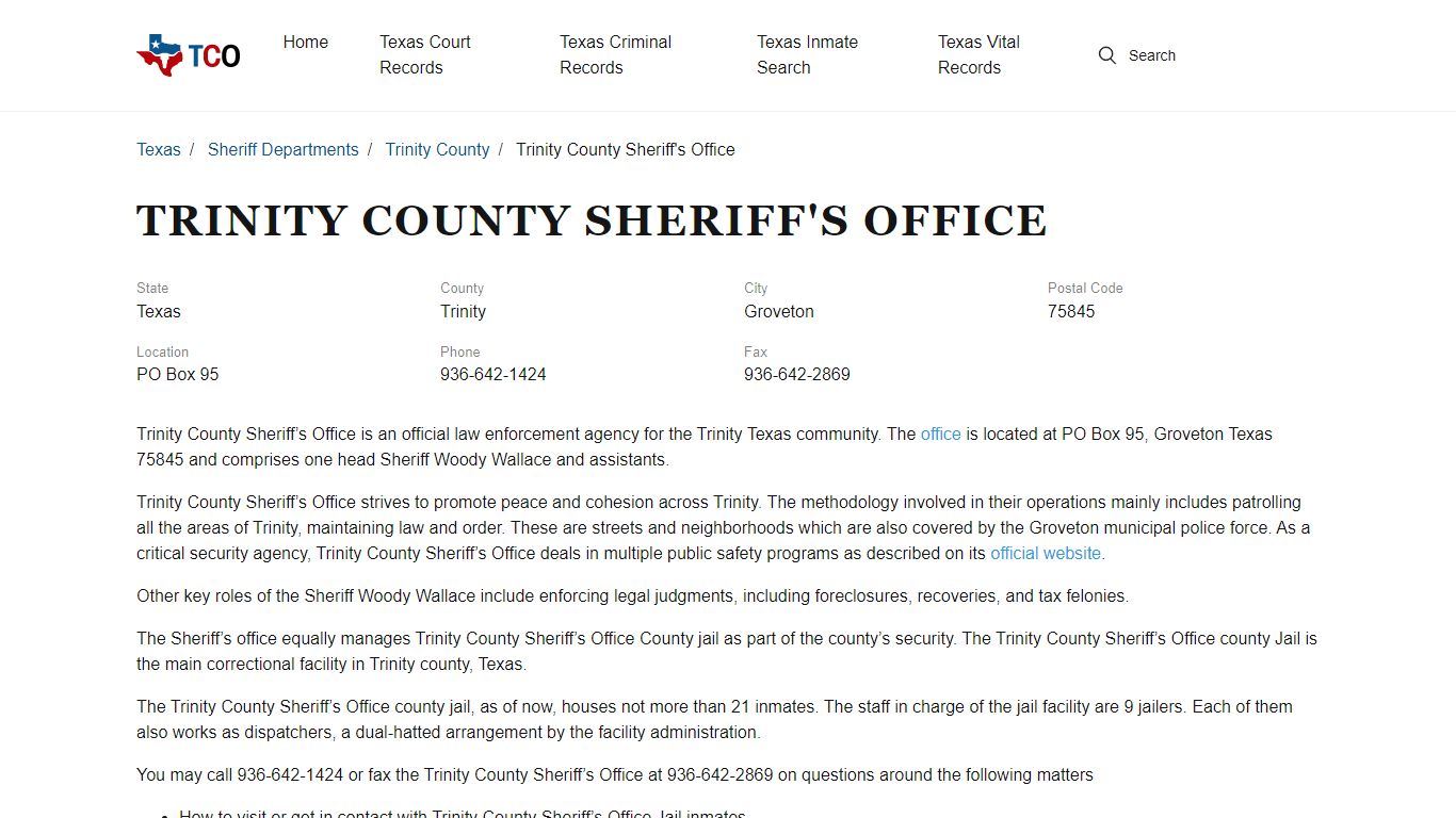 Trinity County Sheriff's Office - txcountyoffices.org