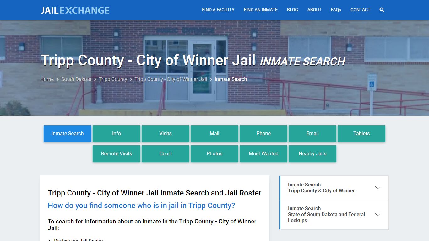Tripp County - City of Winner Jail Inmate Search - Jail Exchange