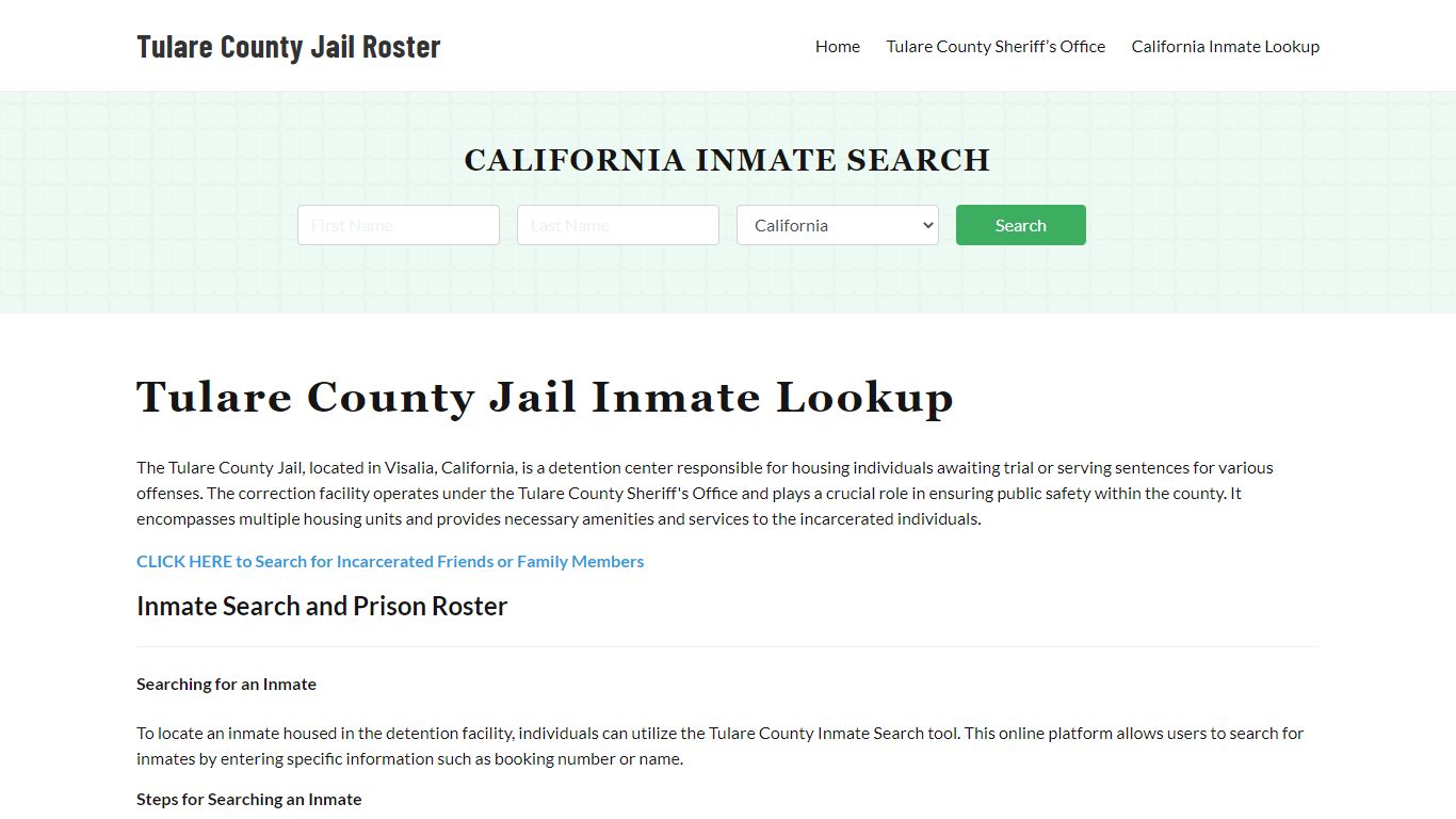 Tulare County Jail Roster Lookup, CA, Inmate Search