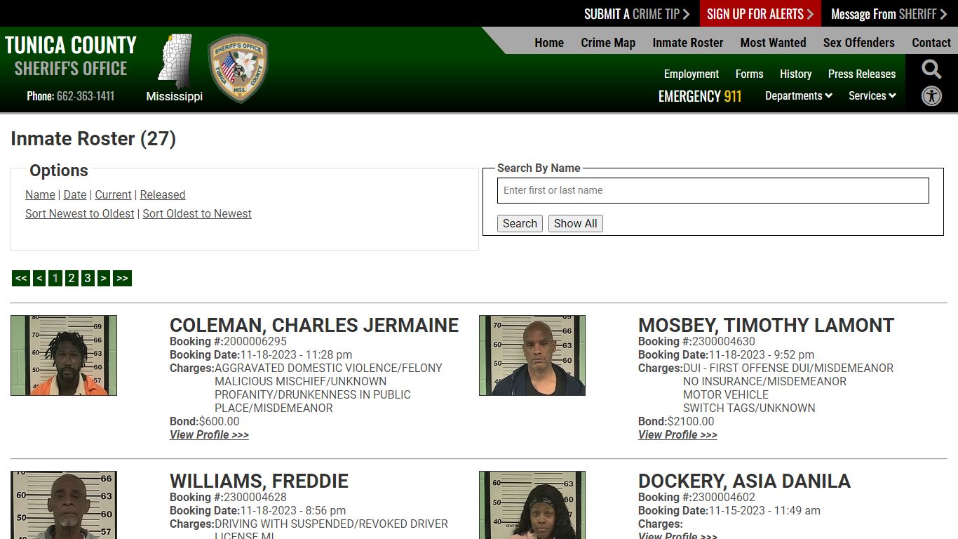 Current Inmates Booking Date Descending - Tunica County Sheriff's Office