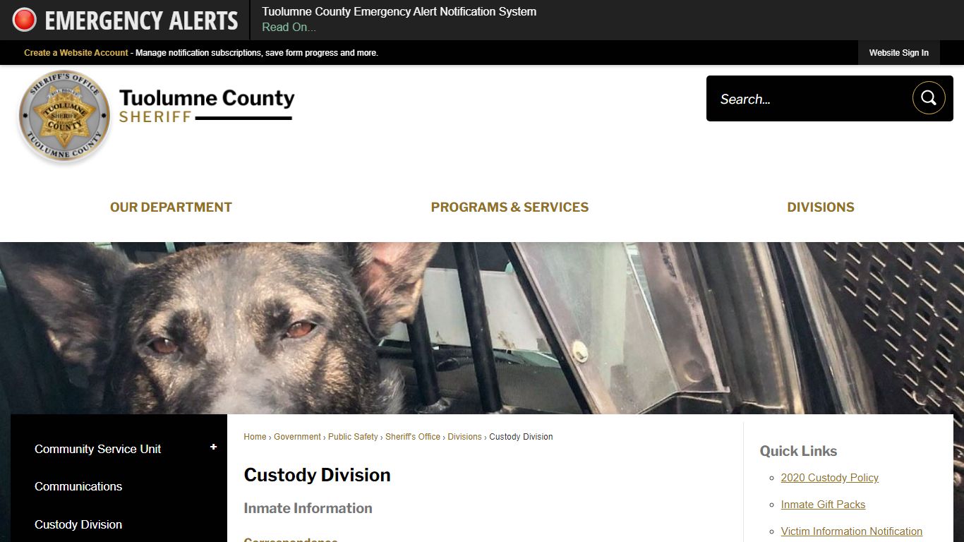 Custody Division | Tuolumne County, CA - Official Website