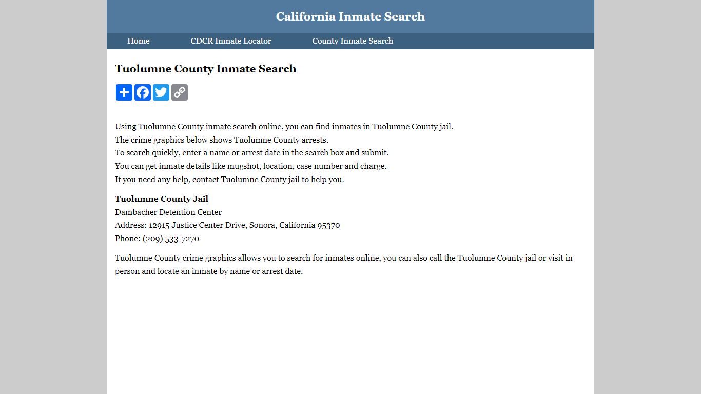 Tuolumne County Inmate Search