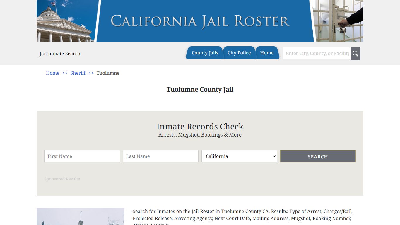 Tuolumne County Jail | Jail Roster Search