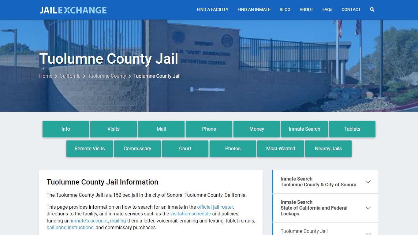 Tuolumne County Jail, CA Inmate Search, Information
