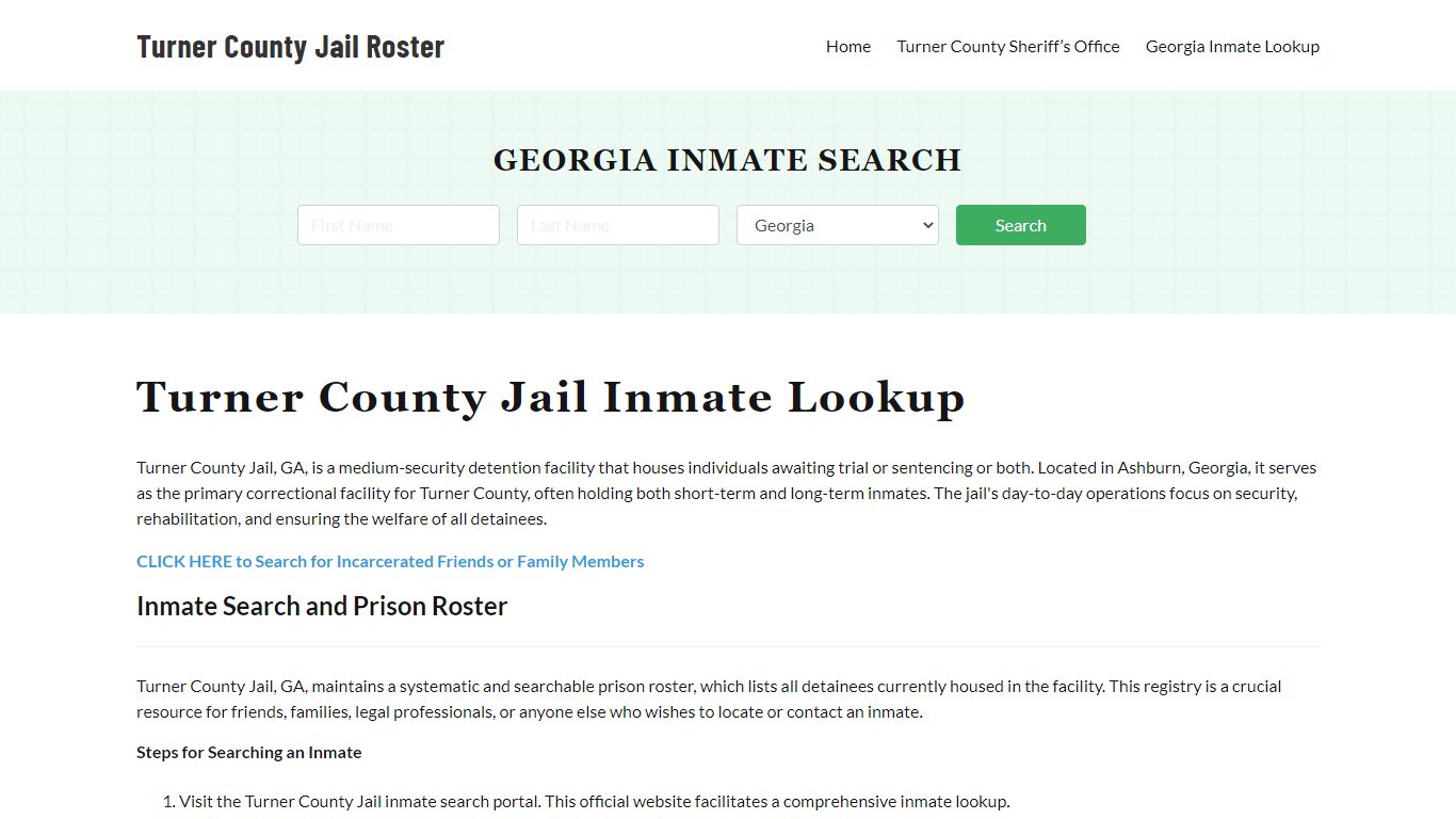 Turner County Jail Roster Lookup, GA, Inmate Search