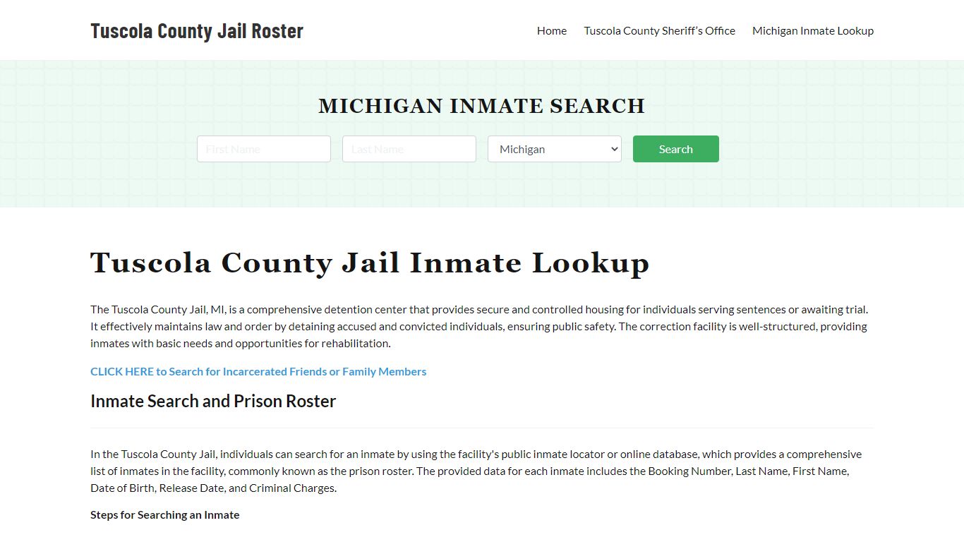 Tuscola County Jail Roster Lookup, MI, Inmate Search