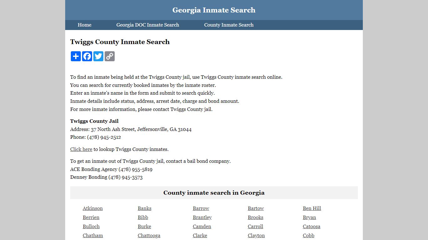 Twiggs County Inmate Search