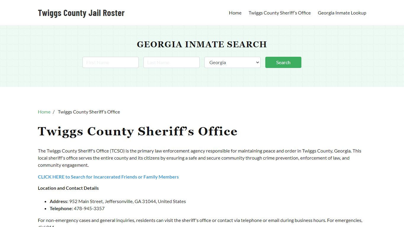 Twiggs County Sheriff Office, GA, Arrest Warrants Search