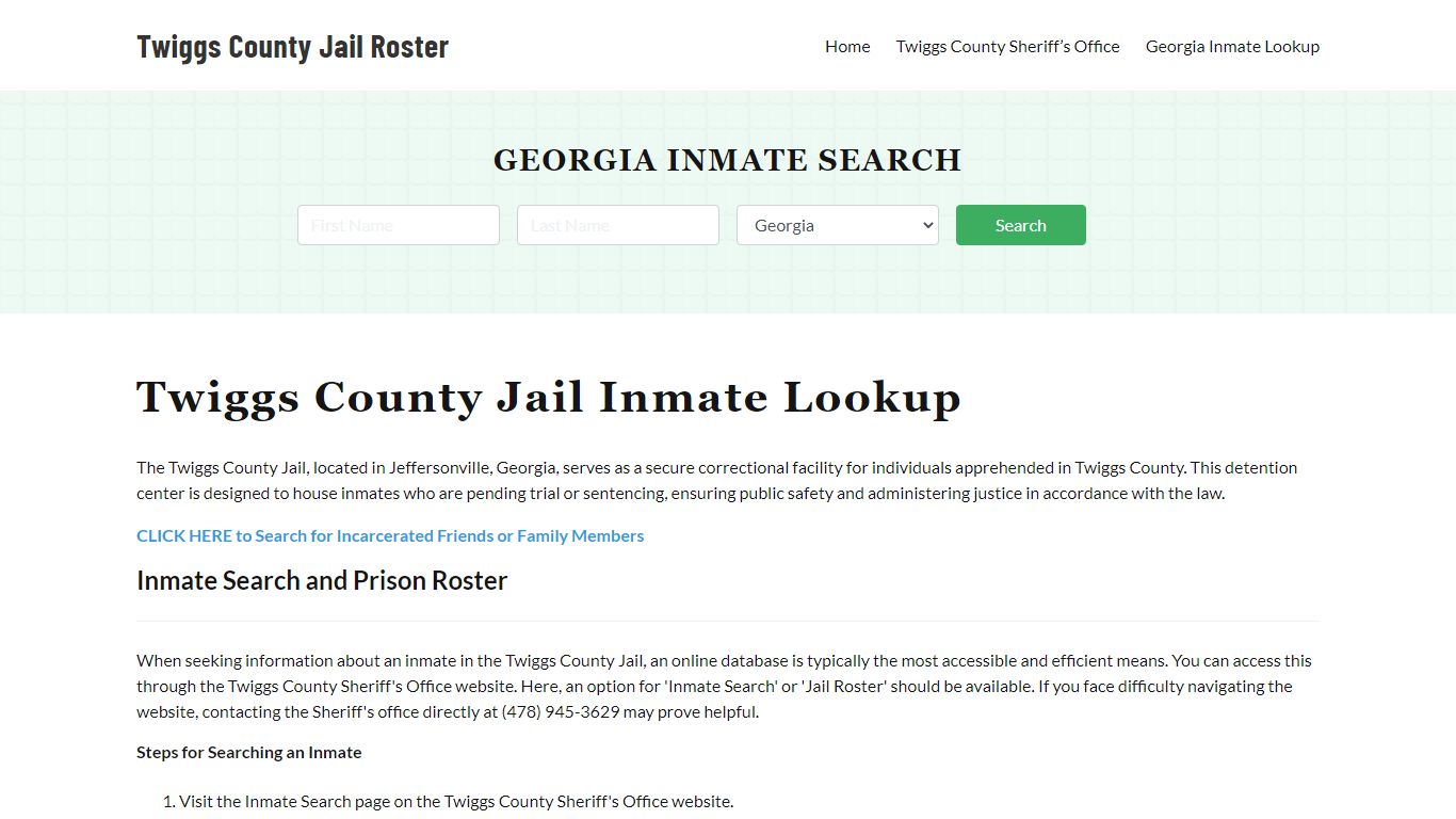 Twiggs County Jail Roster Lookup, GA, Inmate Search