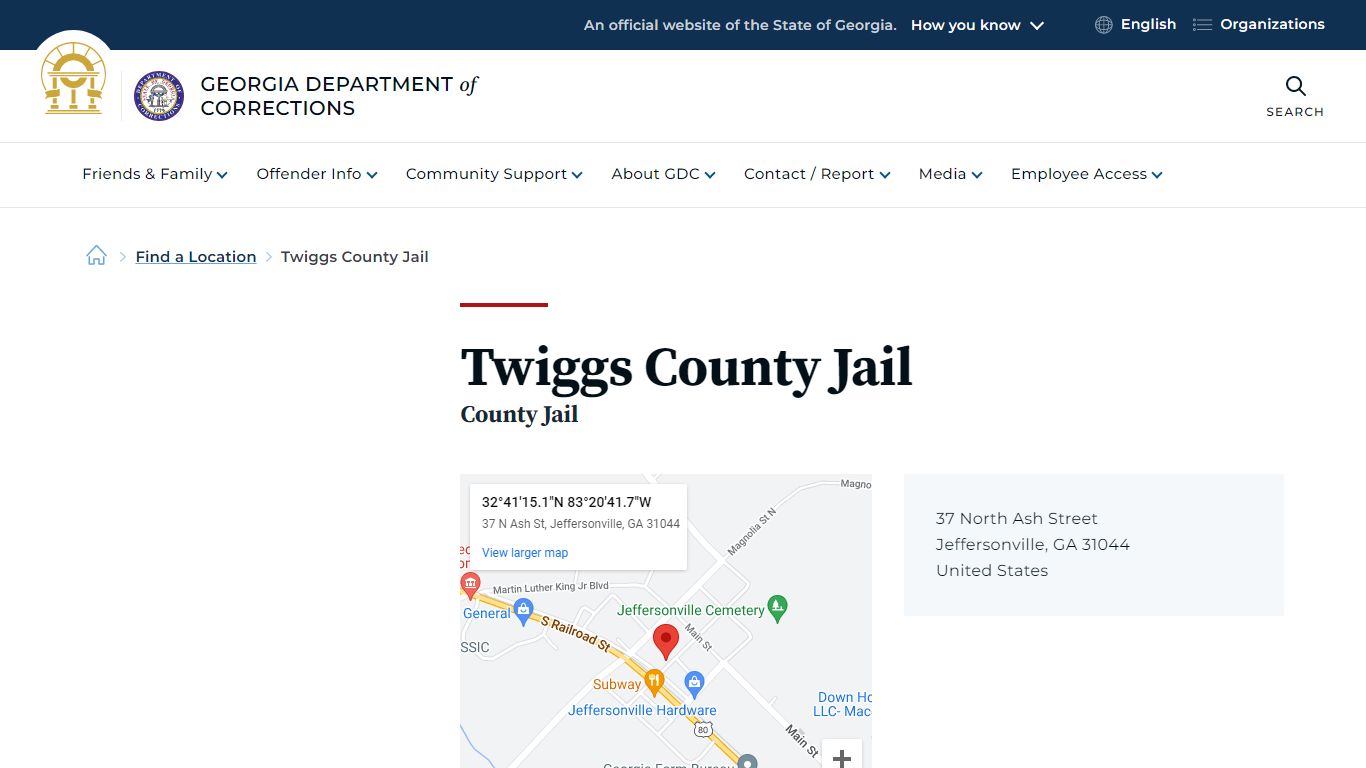Twiggs County Jail | Georgia Department of Corrections