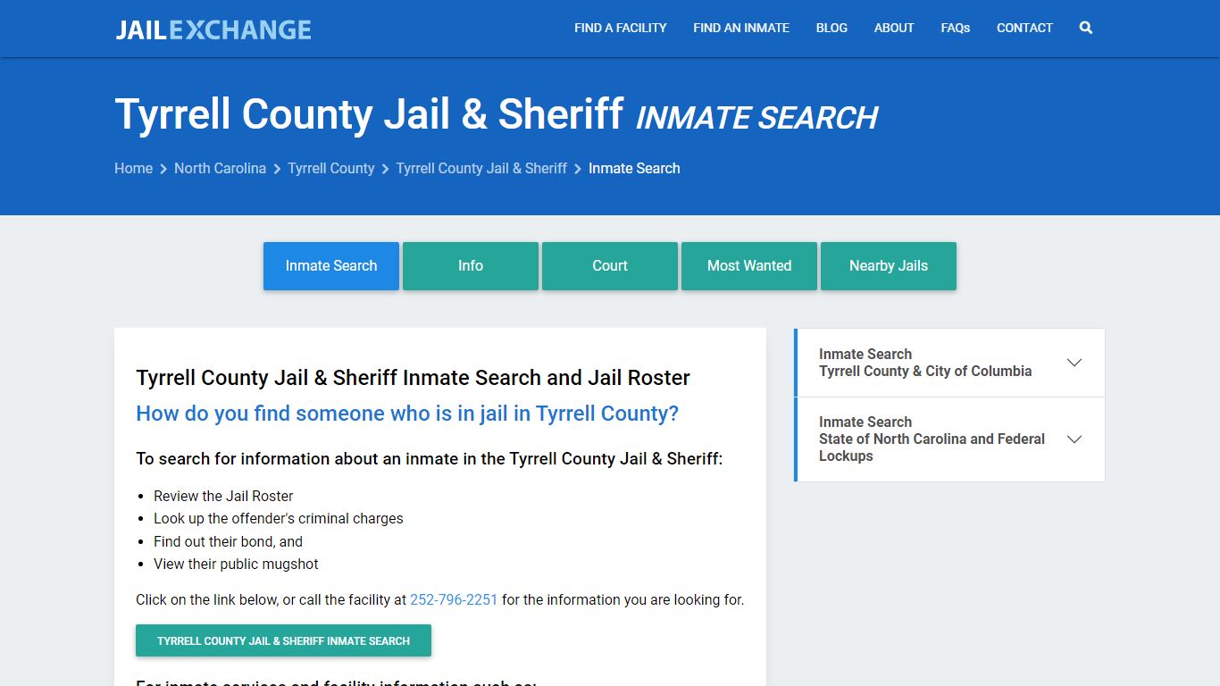 Inmate Search: Roster & Mugshots - Tyrrell County Jail & Sheriff, NC