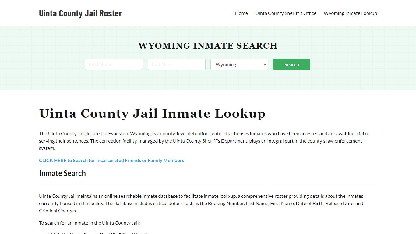 Uinta County Jail Roster Lookup, WY, Inmate Search