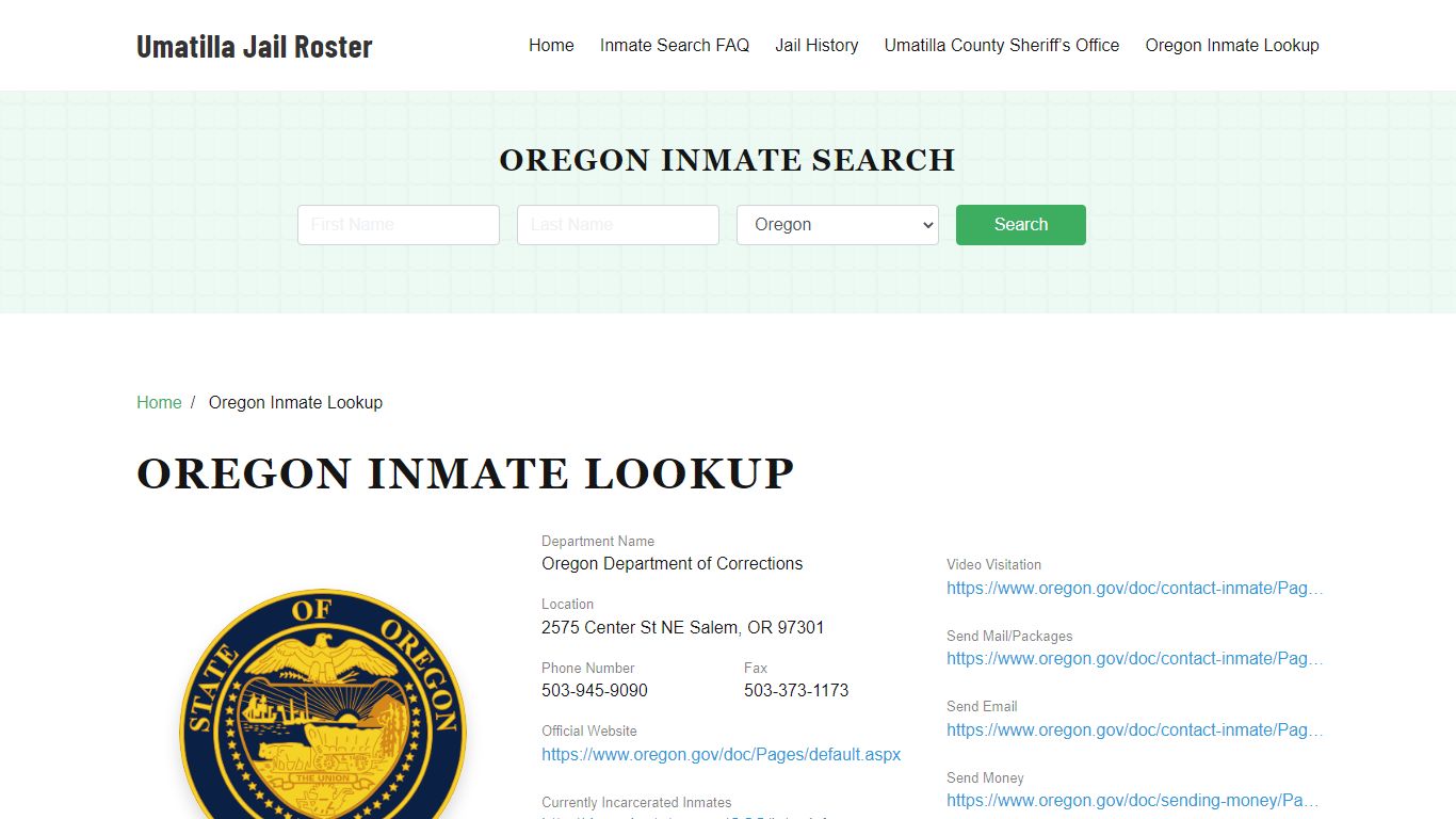 Oregon Inmate Search, Jail Rosters - Umatilla County Jail