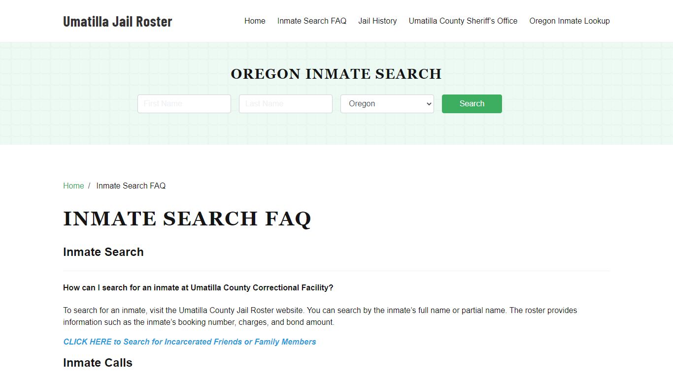 Inmate Search FAQ - Umatilla County, OR