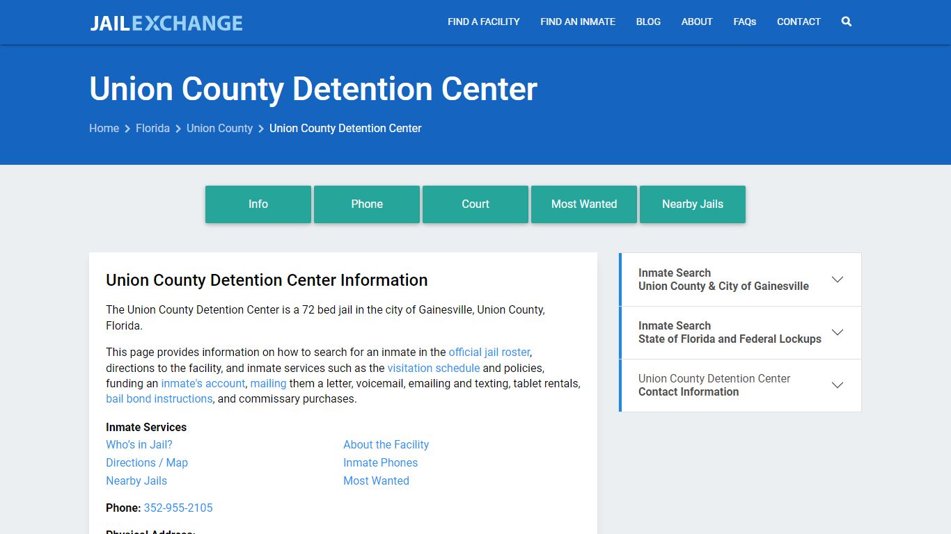 Union County Detention Center, FL Inmate Search, Information