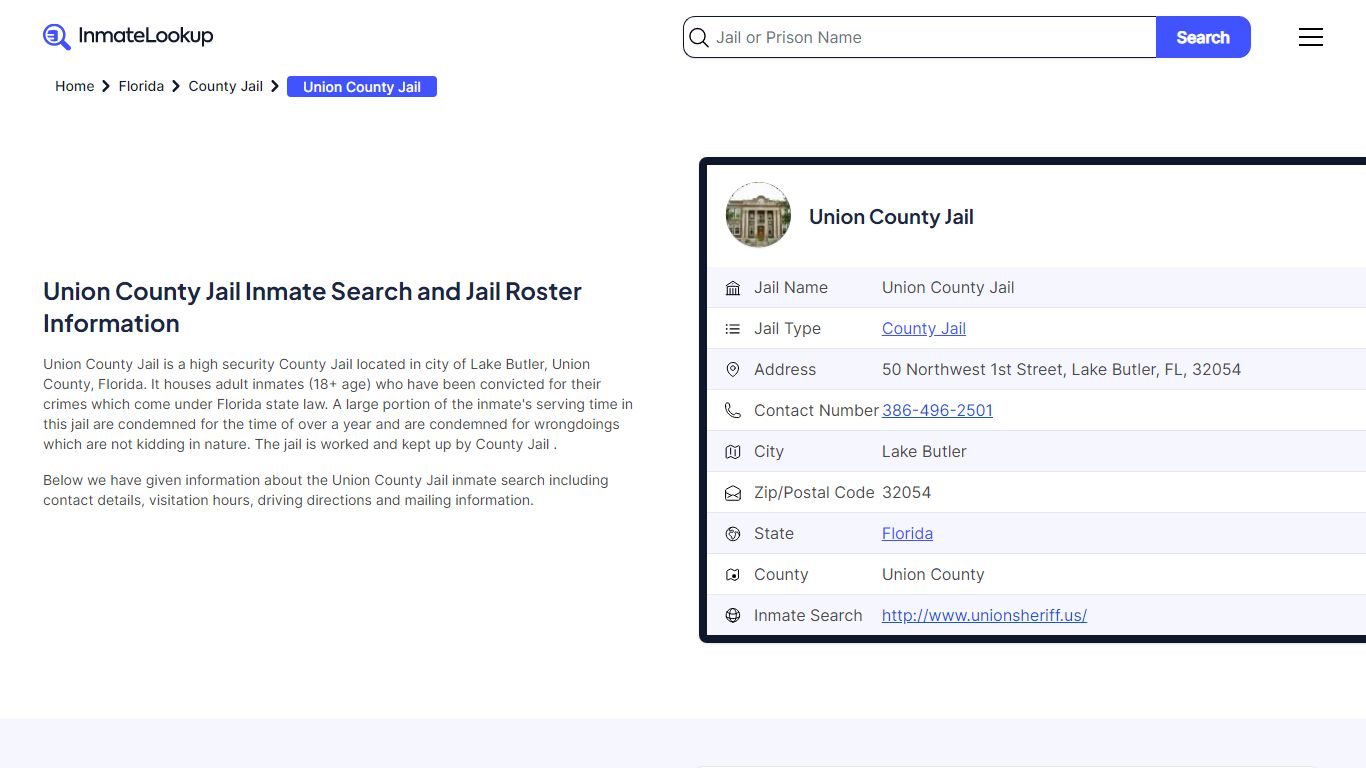 Union County Jail Inmate Search - Lake Butler Florida - Inmate Lookup